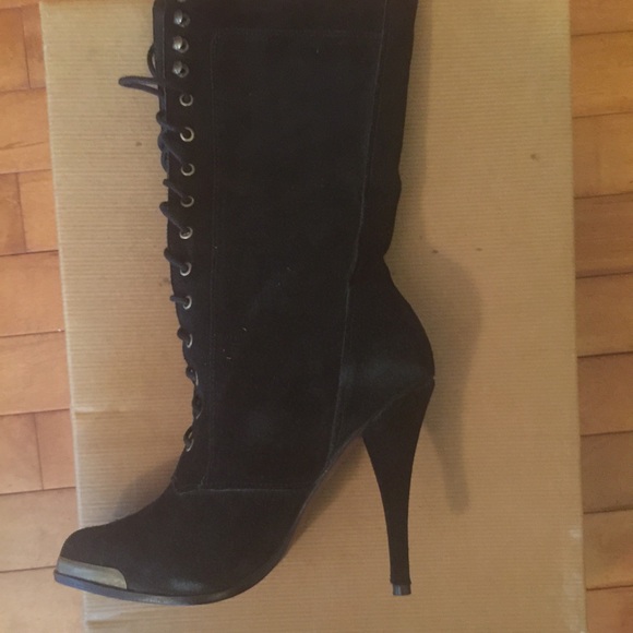 NWT Joie “Victim of Love” Lace up Victorian black suede stiletto boots, size 38 - Picture 3 of 4